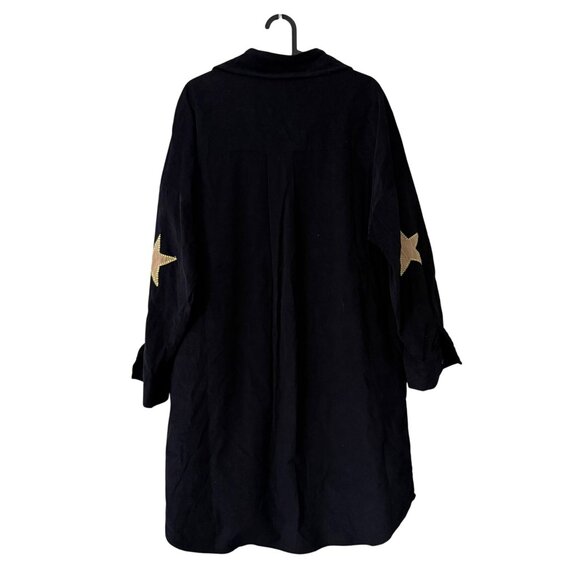 Caryn Lawn Black Corduroy Preppy Star Elbow Patch Shirt Dress Womens One Size - Picture 5 of 6